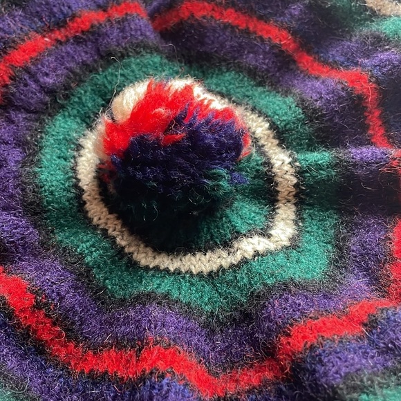 VTG Striped Knit Tam Beret Green Wool Pom Scotland MacKenzie Hat Cap Stripe Navy - Picture 8 of 16